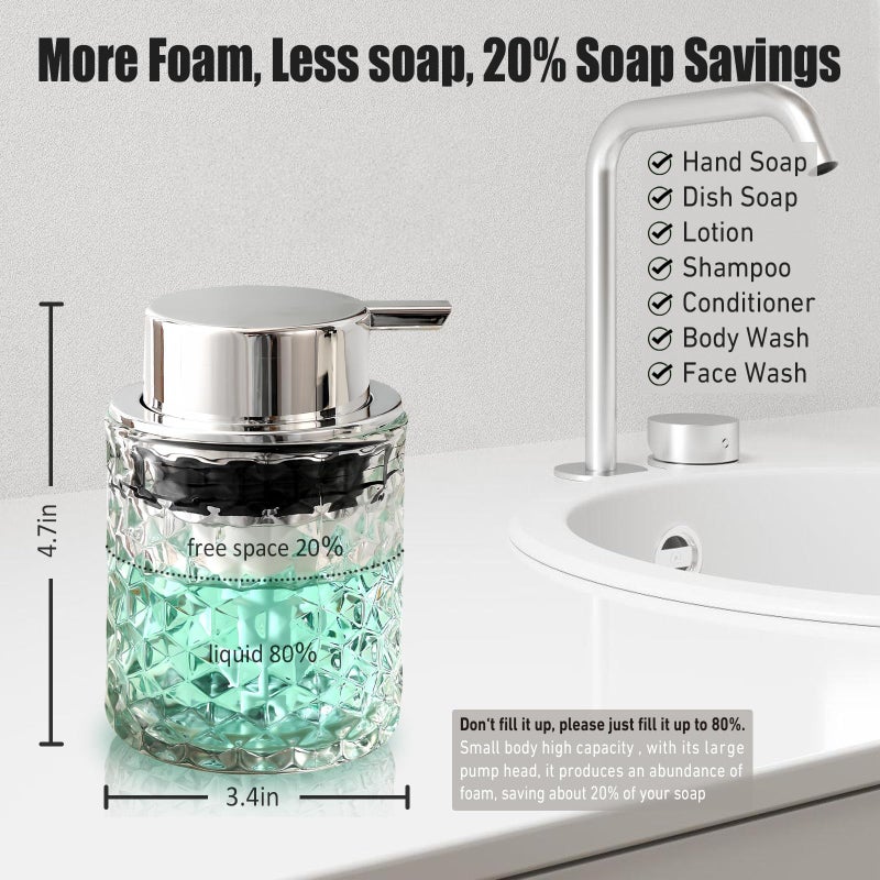 MALACHI Foaming Soap Dispenser  Foam Hand Soap Dispenser Refillable Clear Glass foaming Hand Soap Dispenser with Large Pump (Light Clear-2ps) - Image 2
